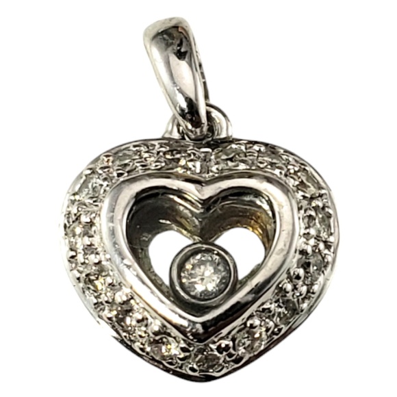 18 Karat White Gold Floating Diamond Heart Pendant #18761 - Picture 1 of 8